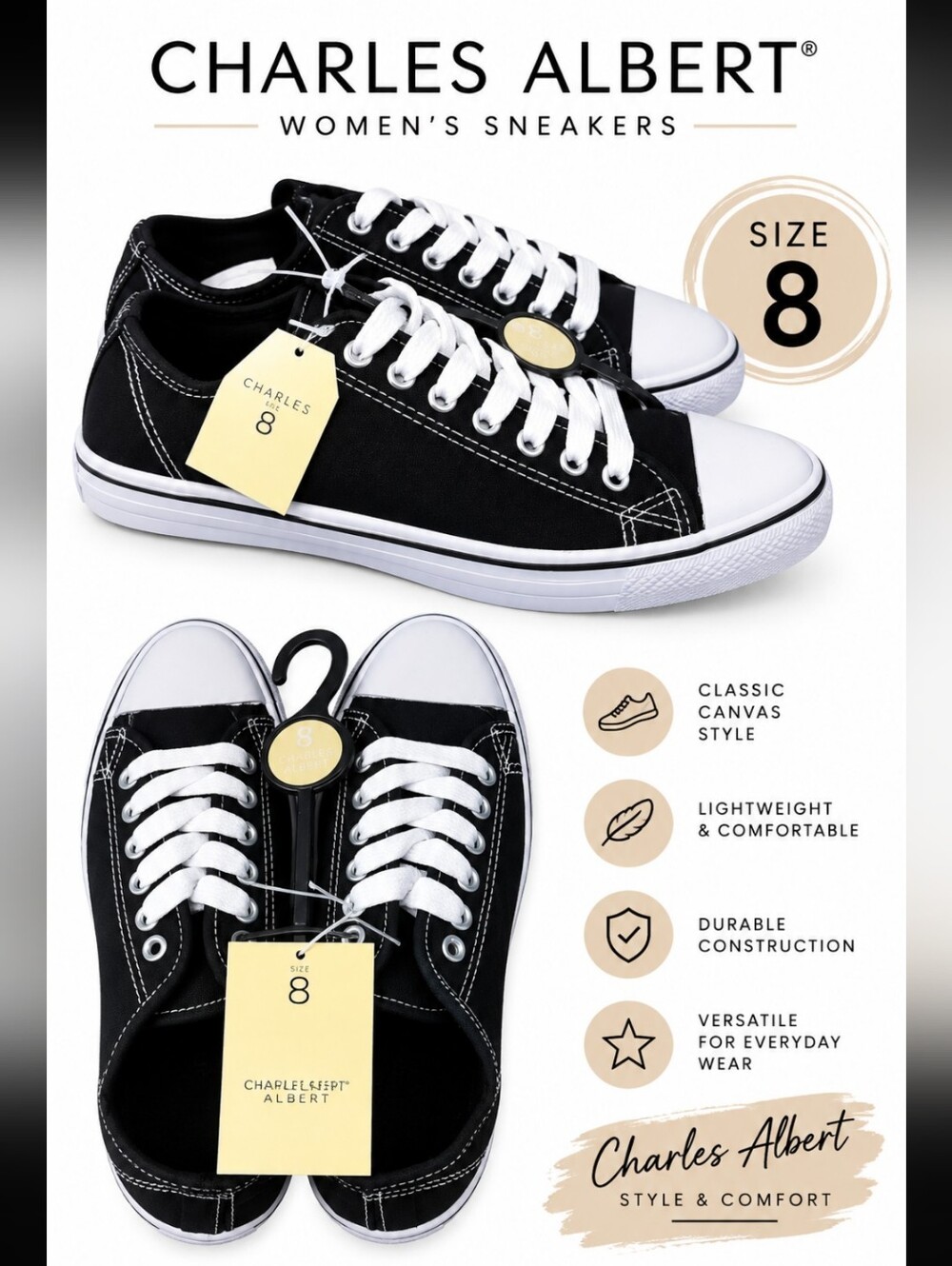Charles Albert Black and White Women's Canvas Sneakers